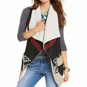 American Rag Aztec Sherpa Vest, Black / Red / Cream / Beige, Small